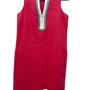 Tommy Bahama Linen Shift Dress XS Red Sleeveless V-Neck Pockets Resort Casual